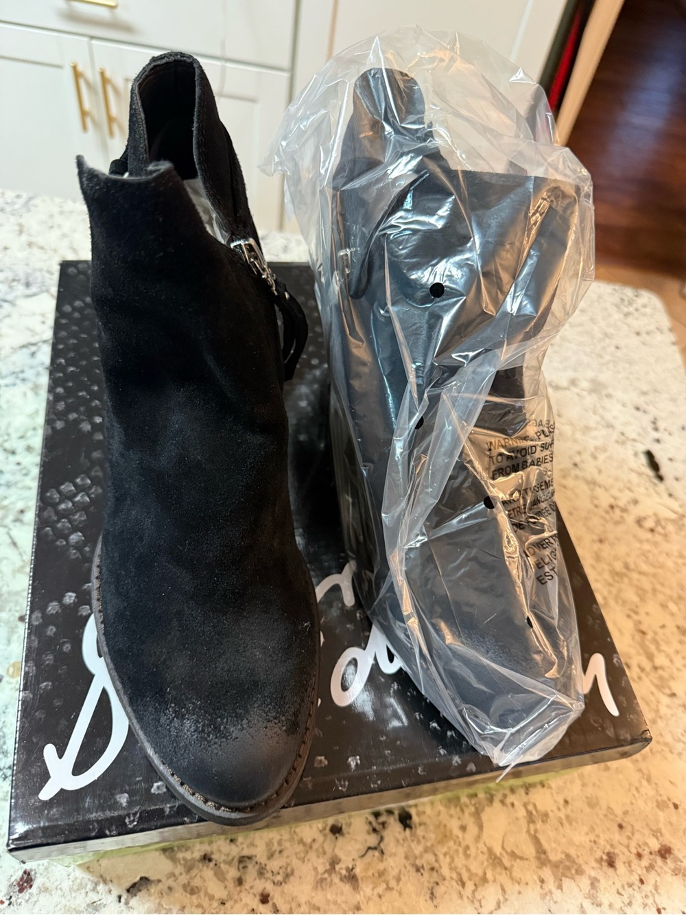 Women's Black Burnished Suede Ankle Boot - Classic Zip Side